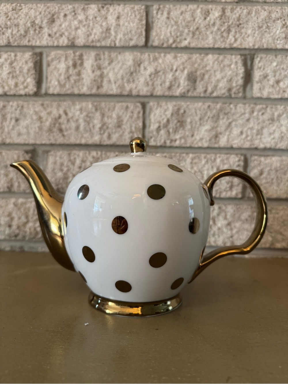 White and Gold Polka Dot Teapot - Elegant Ceramic Serveware